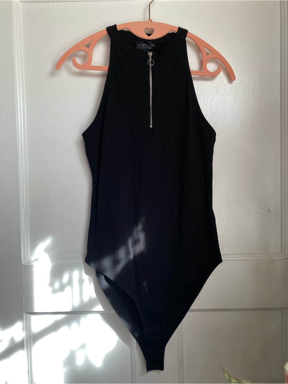 TOPSHOP Black Sleeveless High-Neck Bodysuit with Front Zip